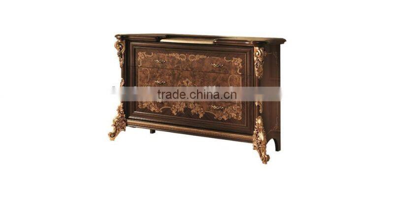 Solid Wood Golden Color Five Door Wardrobe/Luxury Italian Bedroom Furniture(MOQ=1 SET)