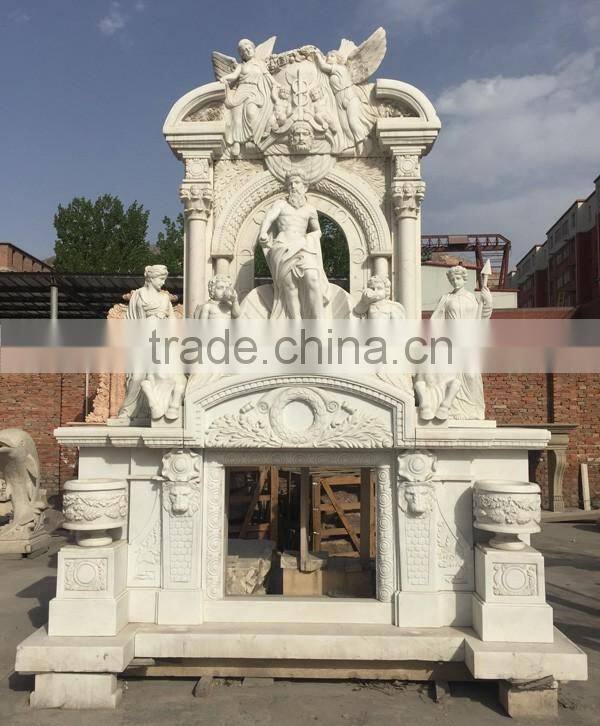 Freestanding White Marble Statue Double Decorative Fireplace Mantel