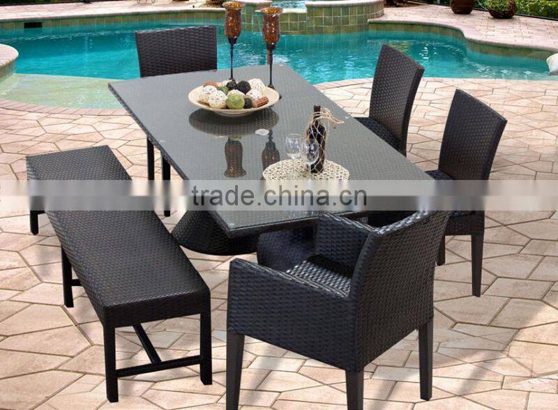 2017 Trade Assurance most popular outdoor simple design alum frame pe brown rattan dining table set furniture