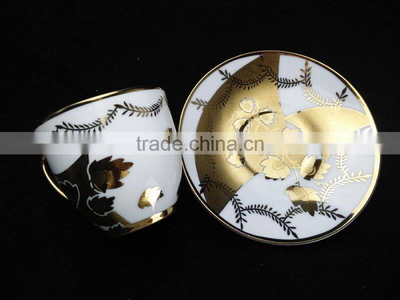 Fine china electric porcelain tea cup and saucer set golden printing cup and saucer cheap