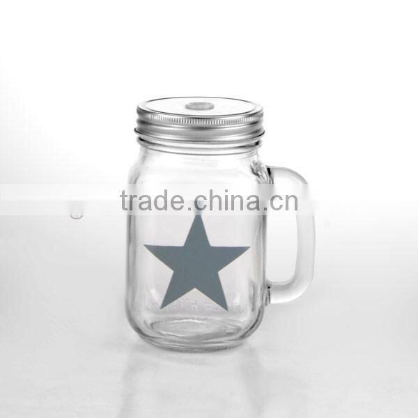15oz Pentacle Decal Glass Mason Jar with Handle