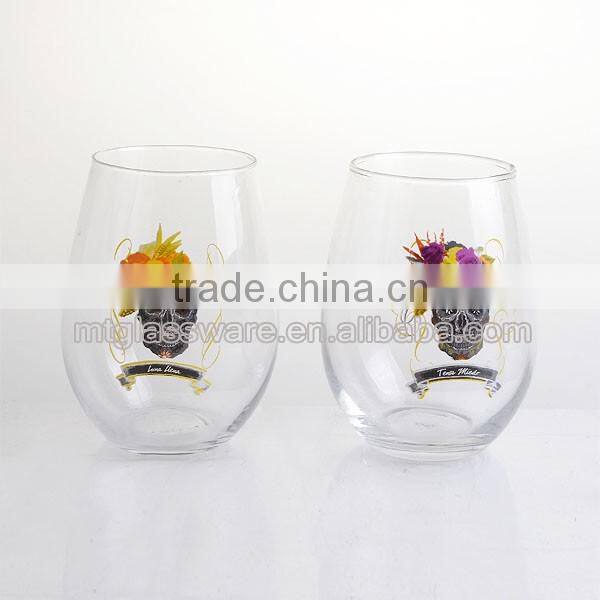 Halloween pretty Skull Stemless Wine Glass Cup for drinking