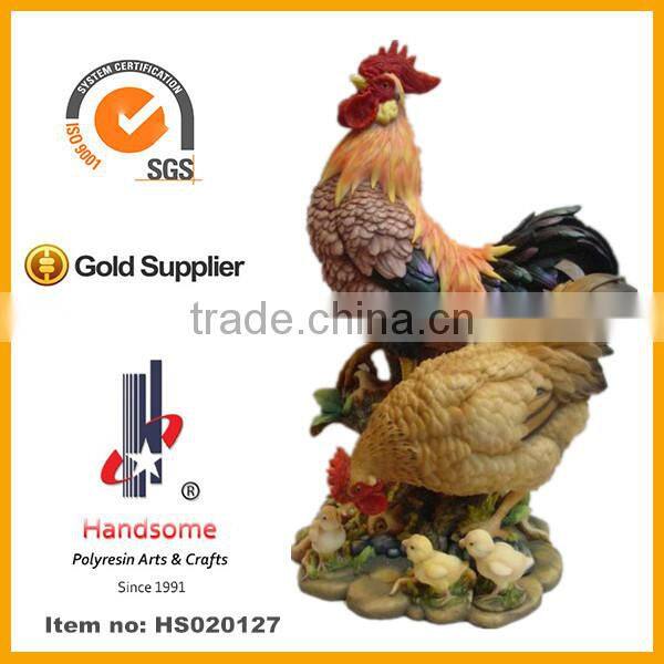15''H home decoration resin rooster manufacturers, colorful resin cock rooster