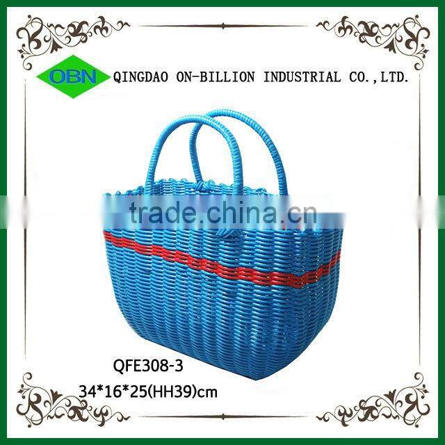 Hand woven pp tube plastic shopping hand basket