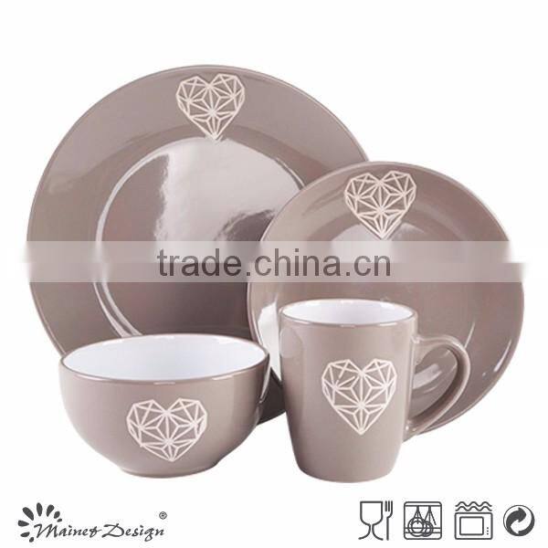 China ceramic diamond heart emboss dinnerware set
