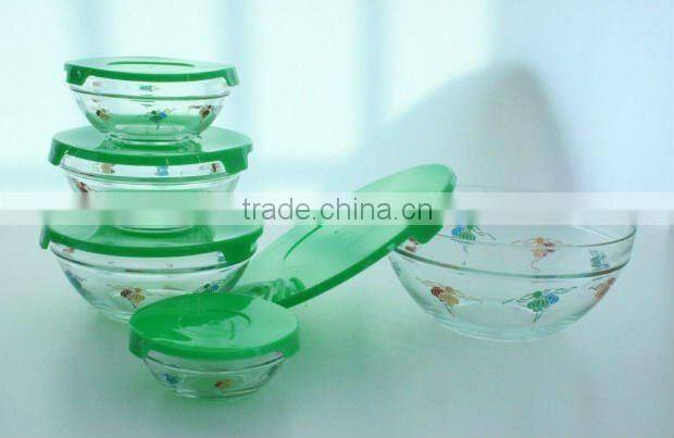 Hot sale different size 5pcs glass bowl set with yellow lid