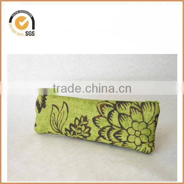 Canvas Pencil Case Zipper Pouch - Lime Green with Brown Flowers, Lime Green Zipper By Chiqun Dongguan CQ-H01085