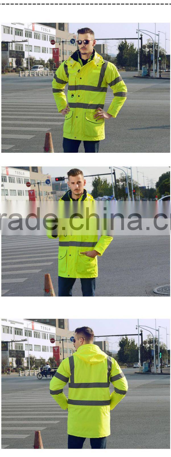 Polyester Fabric With PVC Coating High Visibility Reflective Rain Coat