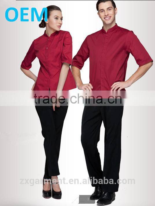OEM Fashion Designer Poly Cotton red Hotel Men Jacket Chef Uniform