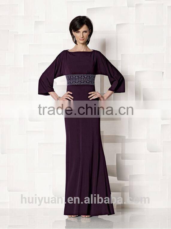 formal long sleeve beaded A-line full length round neck mother dress muslim bridal gown