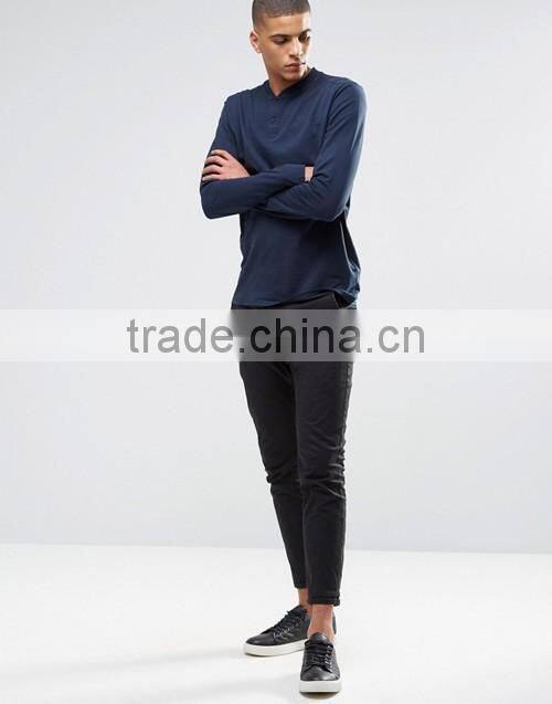 Fashion men baseball collar long sleeves top t-shirt custom