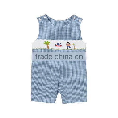 Navy Gingham Smocked Pirate Shortall