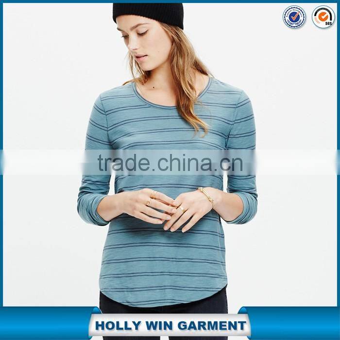 Women slub long sleeve crewneck tshirts in denmark stripe