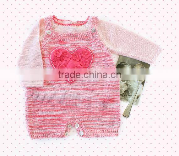 Felt heart and flower baby girl romper knit baby overalls swetaer