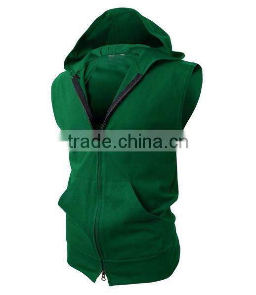 OEM new design cotton plain wholesale sleeveless hoodie mens dress vest with zip