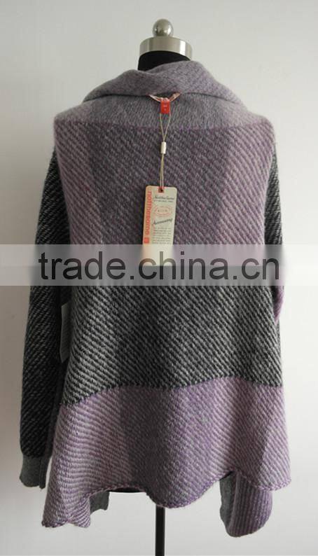 Fashion ladies jacquard knitted poncho sweater