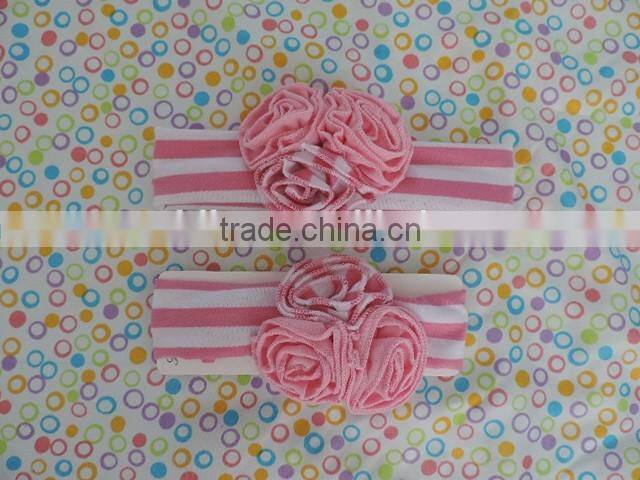 mom&me craft flower hairband 2016 stripe cotton elastic headband with three ruffle flower kids hairwear wholesale