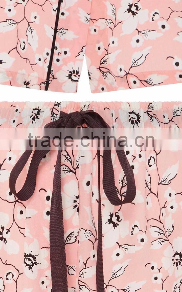 Cherry blossom printed silk sexy adult footie pajamas ladies western sets