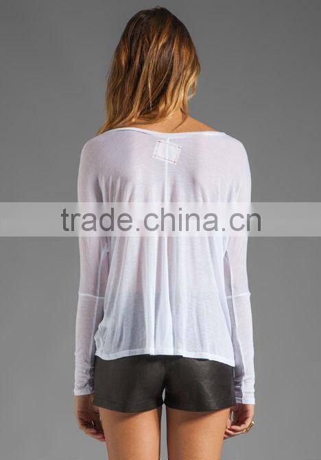 100% modal front breast pocket long sleeve dolman tee shirts
