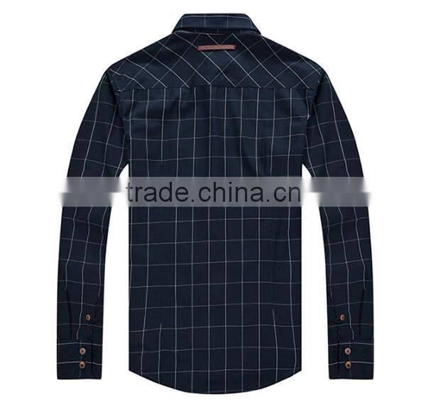 2016 navy blue men button down plaid slim fit casual shirt