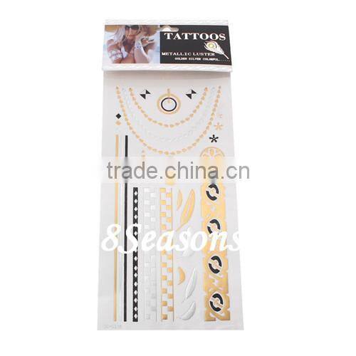 Custom Mixed Feather&Stripe Gilding Water Transfer Printing Waterproof Paper Temporary Tattoos Sticker
