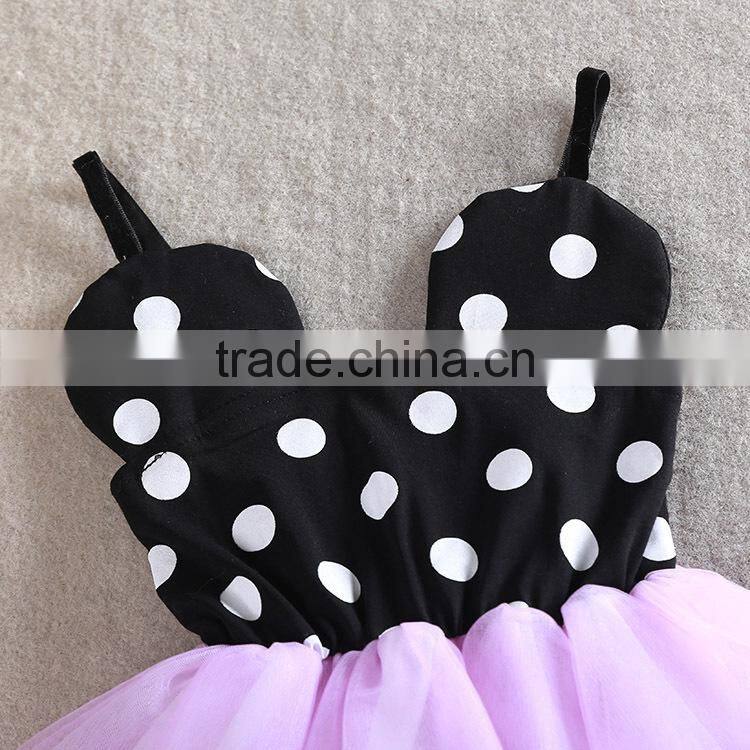 2015 new arrival black polka dots birthday baby girls party wear dress M5041516
