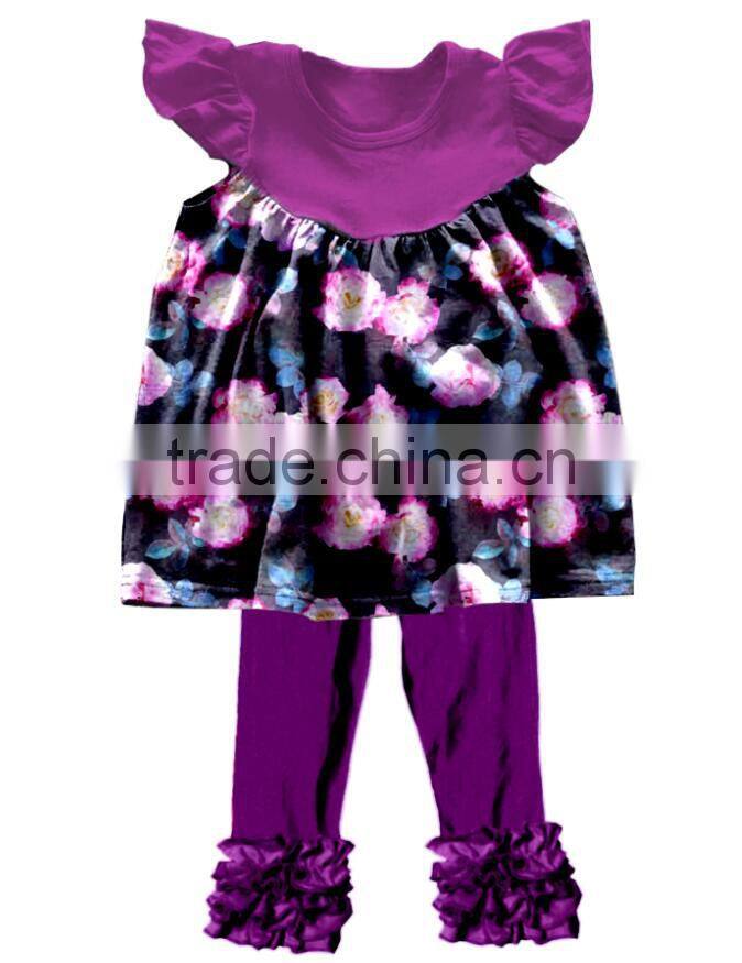 China suppilers Summer autumn Girls clothing Sleeveless Ruffle lace printing outfit