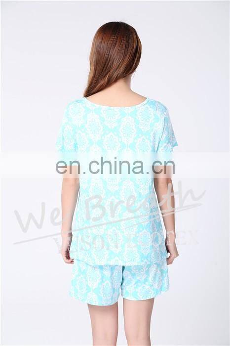 Printing Pattern Ladies Bamboo Fiber Short Sleeves Shorts For Summer