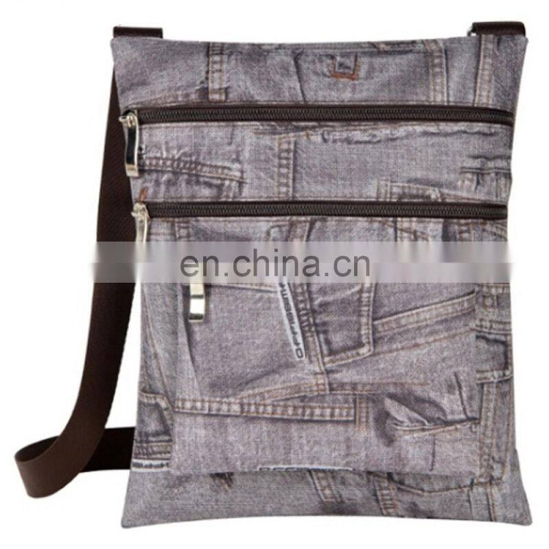 Blue Three Pocket Zipper Cheap Denim Passport Bag