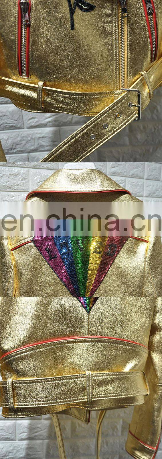 2017 New Fashion Real Leather Jacket Sheepskin Women Leather Jacket No Collar