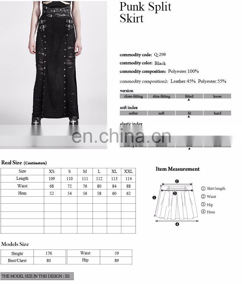 Q-298 Punk Rave Women's black long high waisted split skirt
