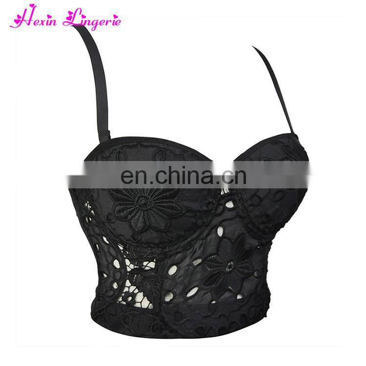Factory Price black floral lace 5 hooks back pushup ladies bra designs