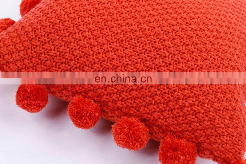 2018 Fashion sofa decorative handmade plain acrylic knitted cushion cover with pompom