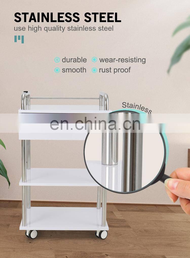 white stainless steel lockable salon trolley trolley carts for beauty salon