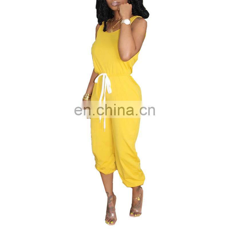 Wholesale customized women's jumpsuit Western style Sexy summer sleeveless vest Round neck Solid color Sports jumpsuit