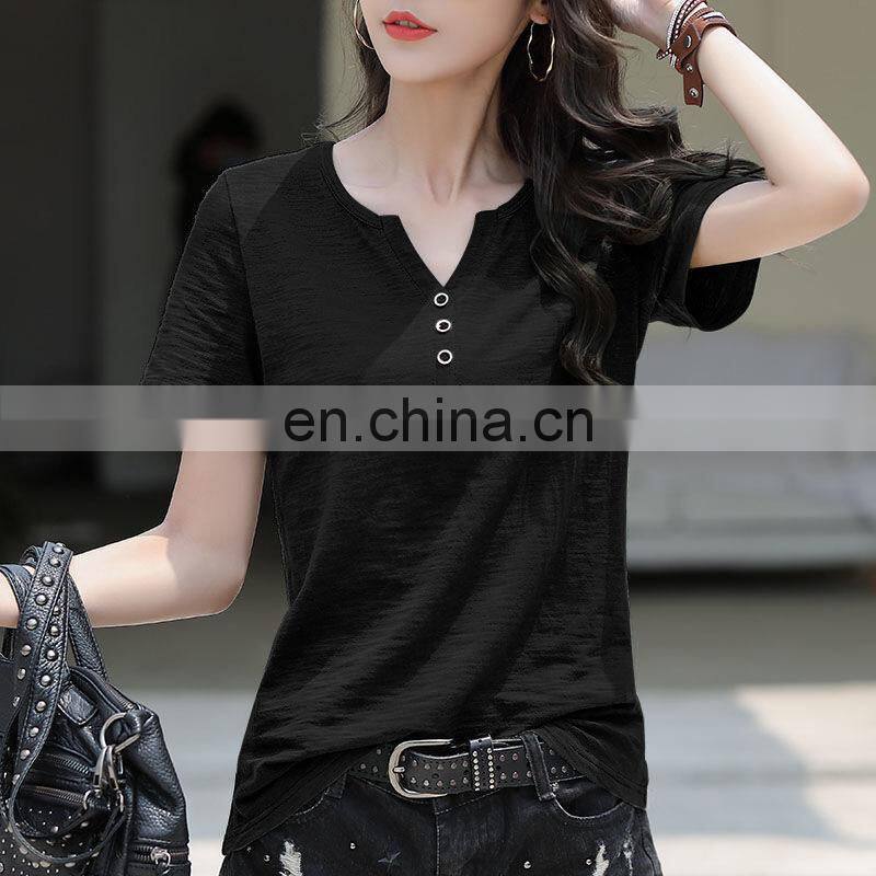 Manufacturer wholesale custom sports and leisure pure cotton short-sleeved women's plus size V-neck T-shirt