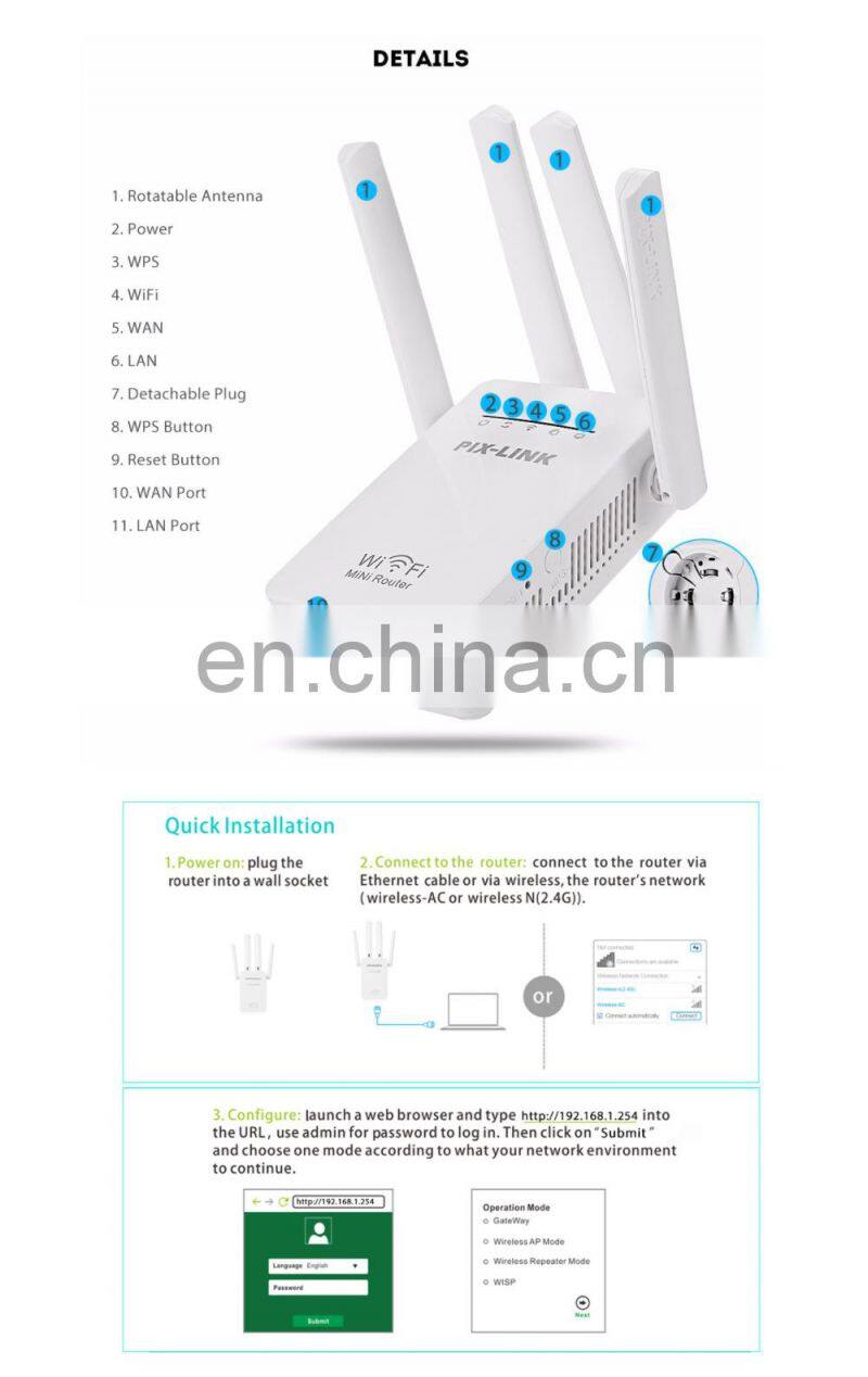ALLINGE LG3205 Wireless Wifi Repeater Routers 300M 2.4GHz Network Signal Amplifier 802.11n Signal Booster Wifi Repeater