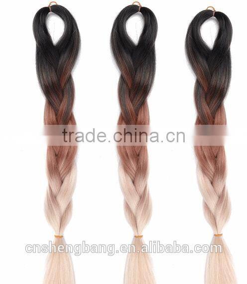 dip dyed three tone color kanekalon fiber X-Pression braids kanekalon yaki braiding