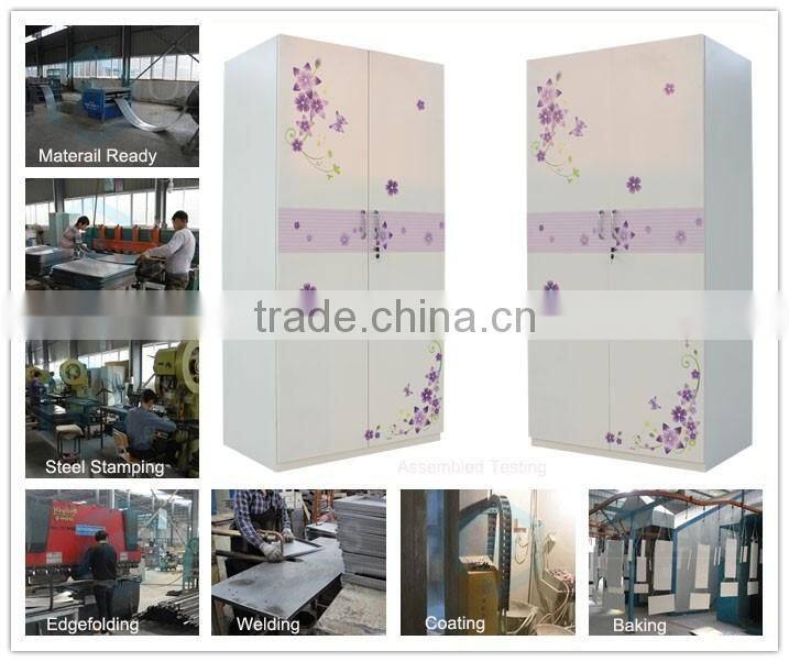 Easy Assembled Hotel Bedroom Set Double Doors Wardrobe Bedroom Furniture Classic Steel Almirah