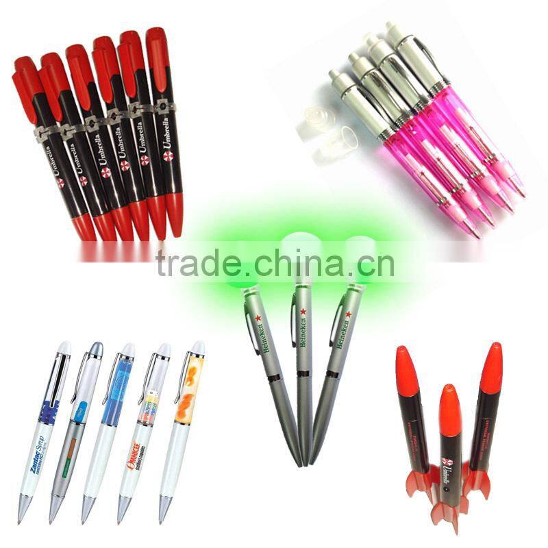 promotional gifts light up pen,led glowing ballpen, led flashlight pen,led logo projector pen,imprinted led light ballpen