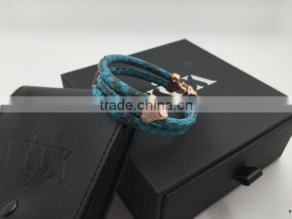 2016 Newest Arrival Hot Selling New Fashion Handmade Bracelet Colorful Python Skin Leather Round