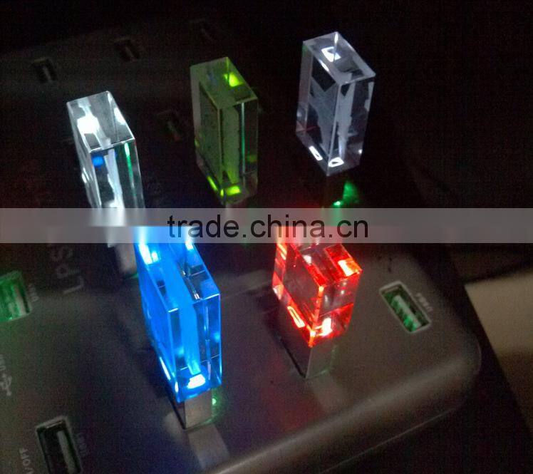 LED red green blue white light USB flash driver crystal usb flash driver