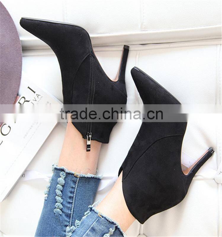 Black suede new york fashion pencil heel china woman low heel suede boot