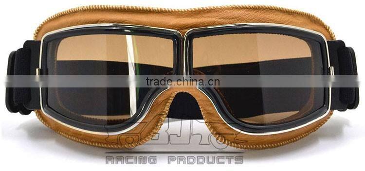 BJ-GT-011 Top Quality Adult Yellow Leather Protective Glasses Helmet Motorcycle Goggles