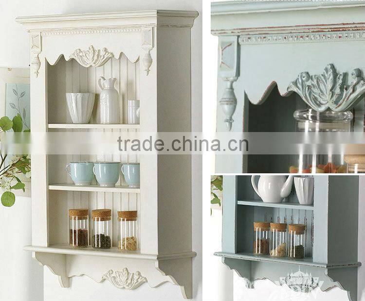 Shabby chic wooden wall storage shelf with two layers for living room