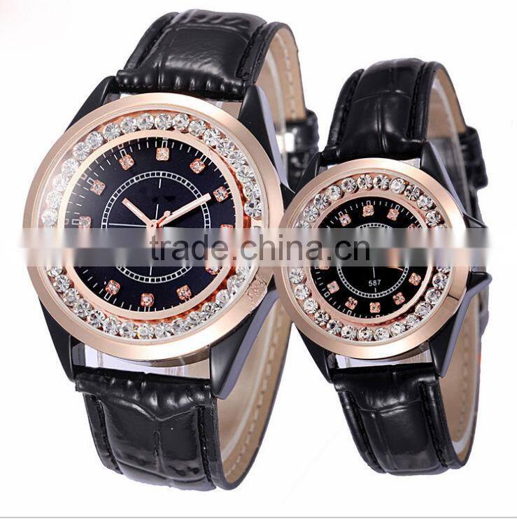 Upscale Leather couple watch diamond pair watch