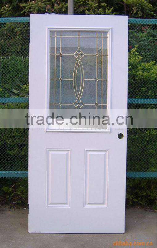one and a half glass steel door with wooden edge