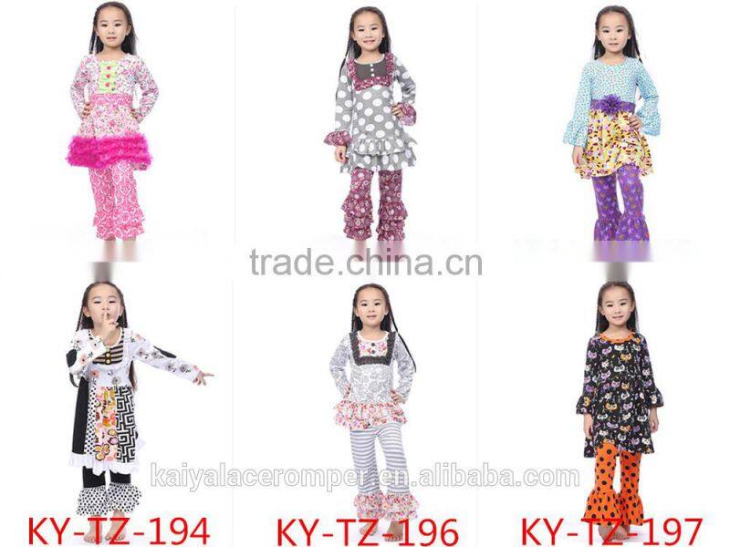 wholesale clothes high quality cotton girls ruffle pant set