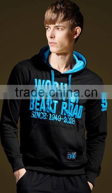 Men 's plain dyed cotton fleece lightweight hooded sweatshirt
