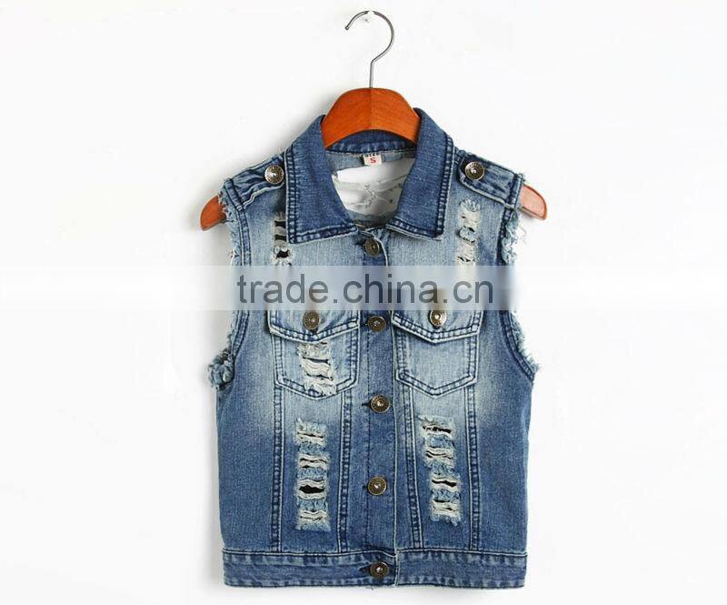 2016 ss new fashion cool punk style jean vest with hole and chain,alibaba china supplier